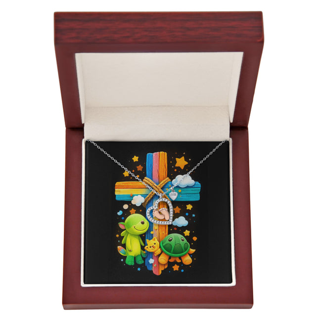 Rainbow Cross Turtle | Christian Baby Feet Heart Necklace | Gift for Kids