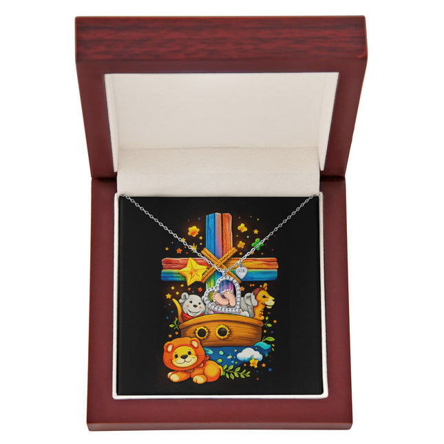 Rainbow Cross Noahs Ark | Christian Baby Feet Heart Necklace | Gift for Kids