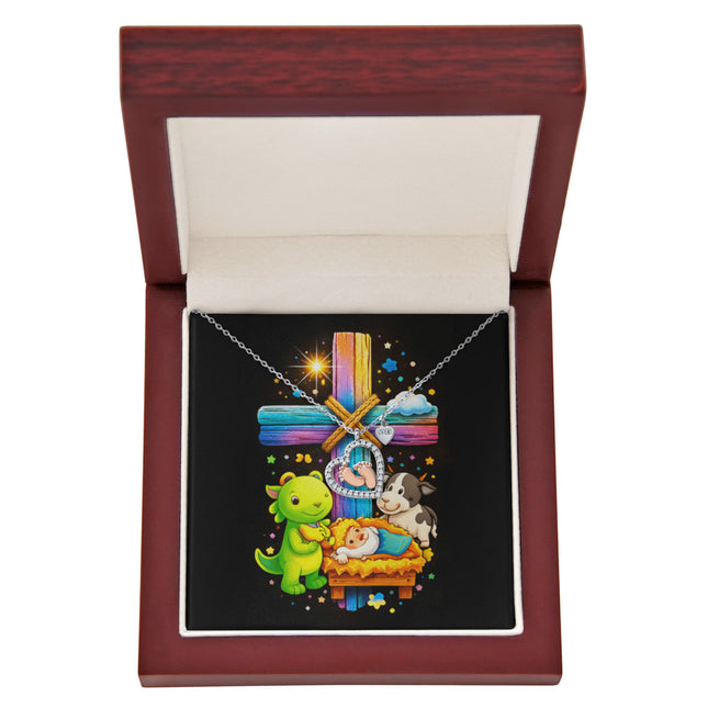Rainbow Cross Frog And Cow | Christian Baby Feet Heart Necklace | Gift for Kids