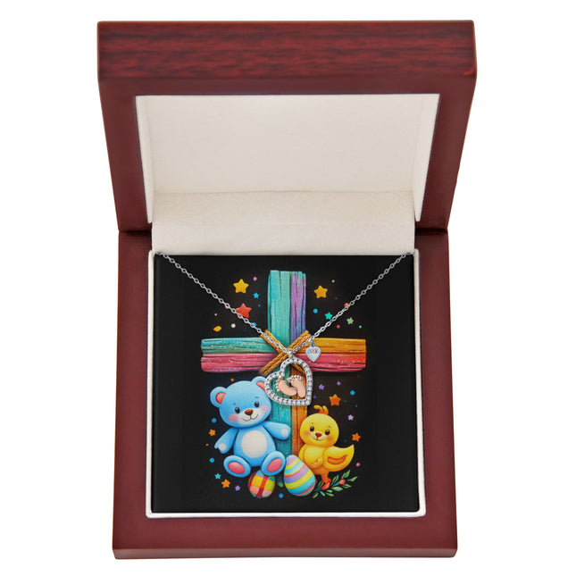 Rainbow Cross Teddy Bear | Christian Baby Feet Heart Necklace | Gift for Kids
