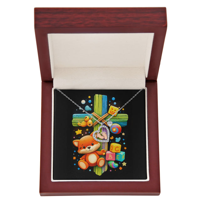 Rainbow Cross Little Fox | Christian Baby Feet Heart Necklace | Gift for Kids