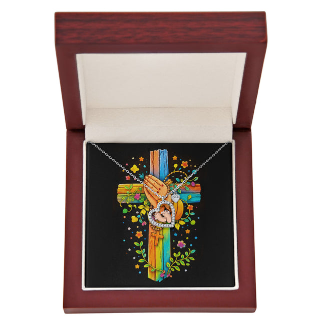 Rainbow Cross Praying Hands | Christian Baby Feet Heart Necklace | Gift for Kids