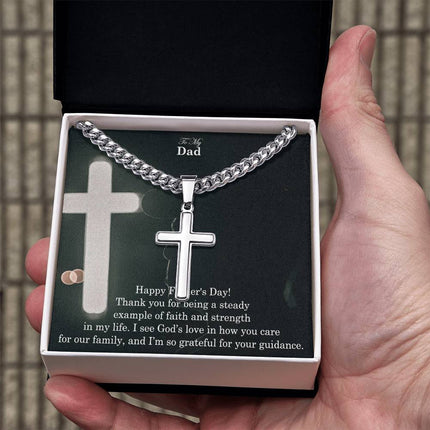 Artisan Cross Necklace with Cuban Link Chain – Christian Gift for Men
