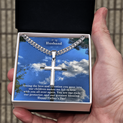 Artisan Cross Necklace with Cuban Link Chain – Christian Gift for Men