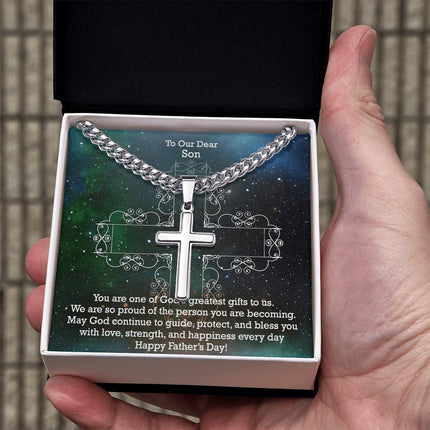 Artisan Cross Necklace with Cuban Link Chain – Christian Gift for Men