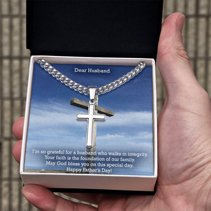 Artisan Cross Necklace with Cuban Link Chain – Christian Gift for Men