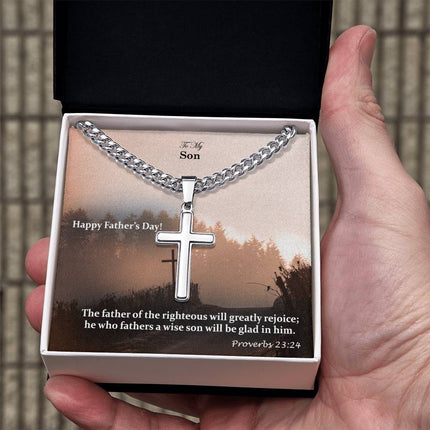 Son Proverbs 23:24 | Cross Cuban Necklace | Gift for Son