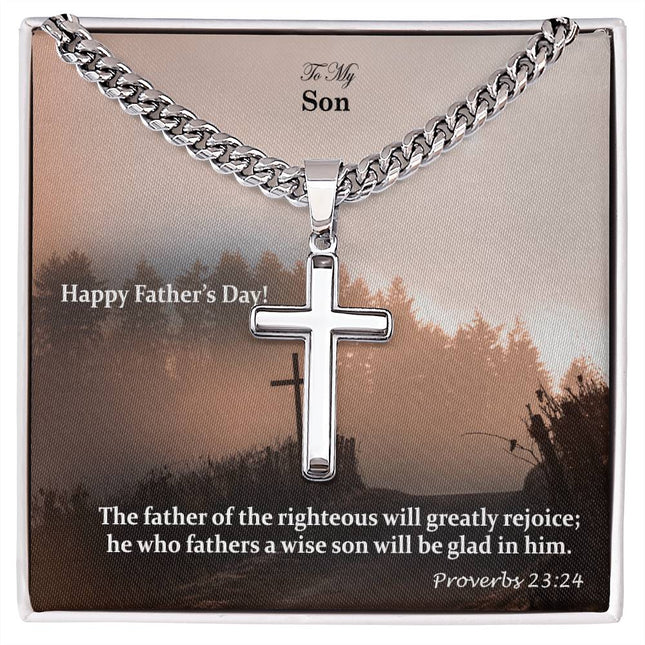 Artisan Cross Necklace with Cuban Link Chain – Christian Gift for Men