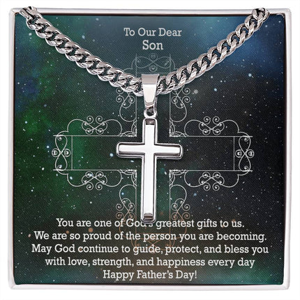 Artisan Cross Necklace with Cuban Link Chain – Christian Gift for Men