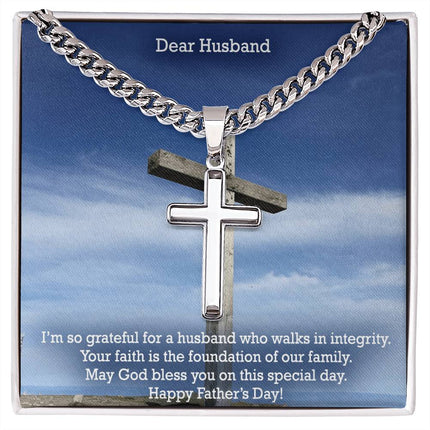 Artisan Cross Necklace with Cuban Link Chain – Christian Gift for Men