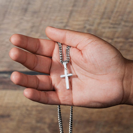 Artisan Cross Necklace with Cuban Link Chain – Christian Gift for Men