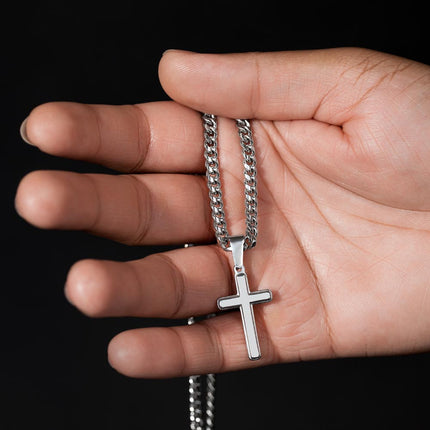 Artisan Cross Necklace with Cuban Link Chain – Christian Gift for Men