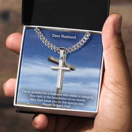 Artisan Cross Necklace with Cuban Link Chain – Christian Gift for Men