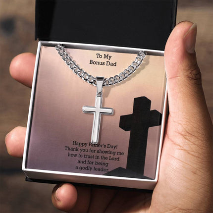 Artisan Cross Necklace with Cuban Link Chain – Christian Gift for Men