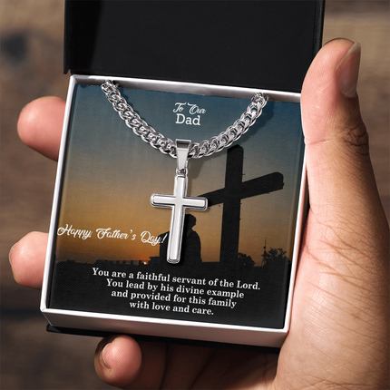 Artisan Cross Necklace with Cuban Link Chain – Christian Gift for Men