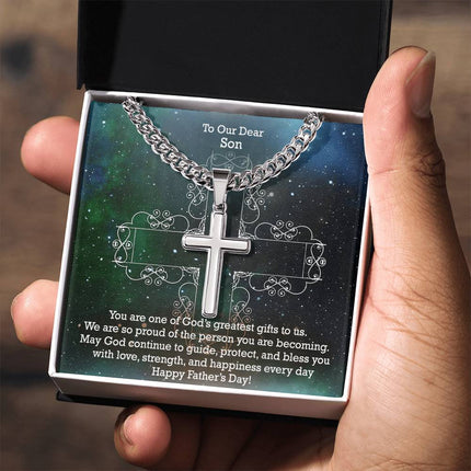 Artisan Cross Necklace with Cuban Link Chain – Christian Gift for Men