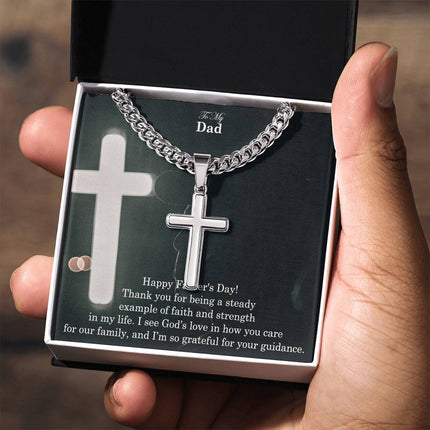 Artisan Cross Necklace with Cuban Link Chain – Christian Gift for Men