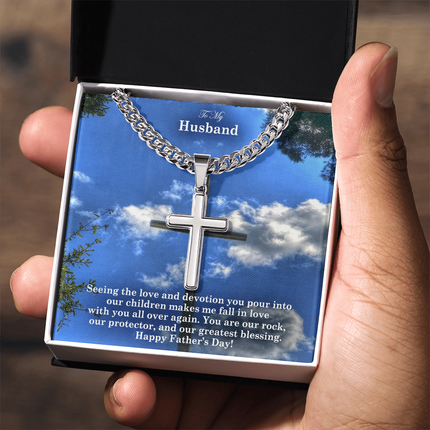 Artisan Cross Necklace with Cuban Link Chain – Christian Gift for Men