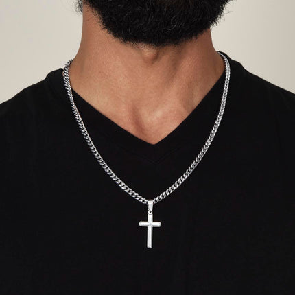 Artisan Cross Necklace with Cuban Link Chain – Christian Gift for Men
