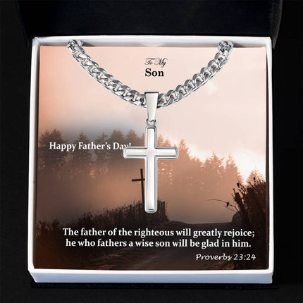 Son Proverbs 23:24 | Cross Cuban Necklace | Gift for Son