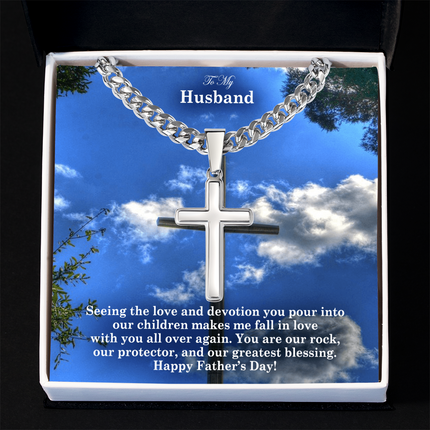 Artisan Cross Necklace with Cuban Link Chain – Christian Gift for Men