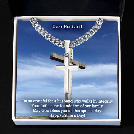Artisan Cross Necklace with Cuban Link Chain – Christian Gift for Men