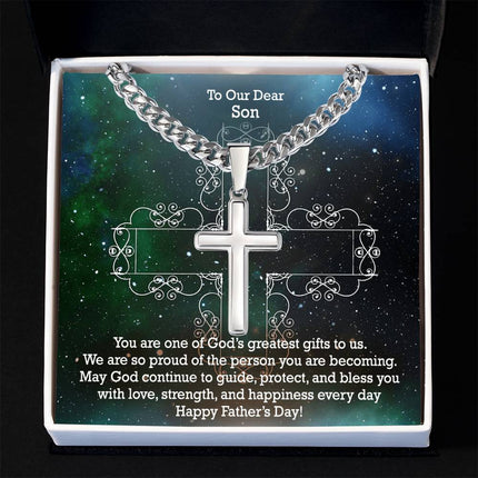 Artisan Cross Necklace with Cuban Link Chain – Christian Gift for Men