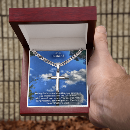 Artisan Cross Necklace with Cuban Link Chain – Christian Gift for Men