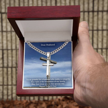Artisan Cross Necklace with Cuban Link Chain – Christian Gift for Men