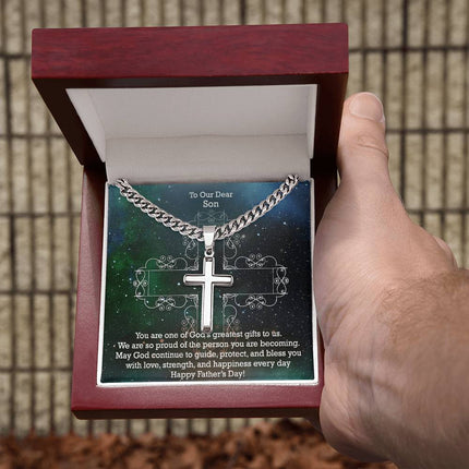 Artisan Cross Necklace with Cuban Link Chain – Christian Gift for Men