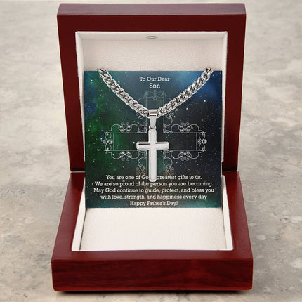 Artisan Cross Necklace with Cuban Link Chain – Christian Gift for Men