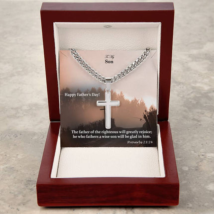 Son Proverbs 23:24 | Cross Cuban Necklace | Gift for Son