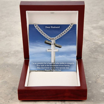 Artisan Cross Necklace with Cuban Link Chain – Christian Gift for Men