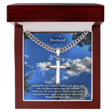 Artisan Cross Necklace with Cuban Link Chain – Christian Gift for Men
