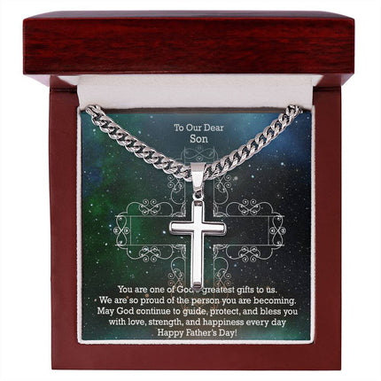 Artisan Cross Necklace with Cuban Link Chain – Christian Gift for Men