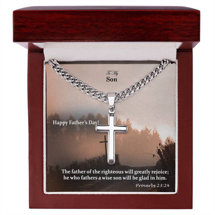 Son Proverbs 23:24 | Cross Cuban Necklace | Gift for Son