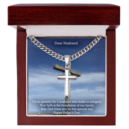 Artisan Cross Necklace with Cuban Link Chain – Christian Gift for Men