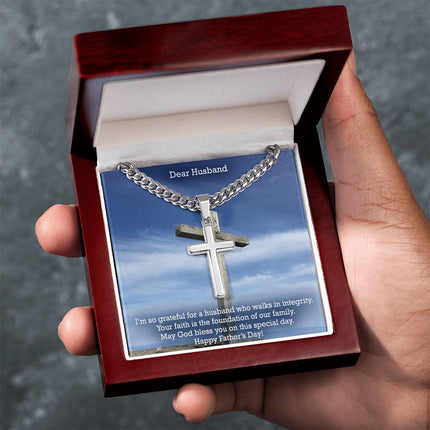 Artisan Cross Necklace with Cuban Link Chain – Christian Gift for Men