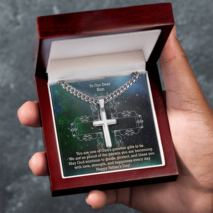 Artisan Cross Necklace with Cuban Link Chain – Christian Gift for Men