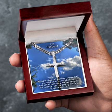 Artisan Cross Necklace with Cuban Link Chain – Christian Gift for Men