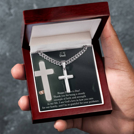 Artisan Cross Necklace with Cuban Link Chain – Christian Gift for Men