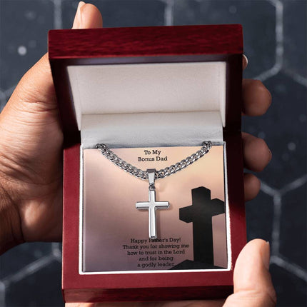 Artisan Cross Necklace with Cuban Link Chain – Christian Gift for Men