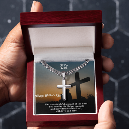 Artisan Cross Necklace with Cuban Link Chain – Christian Gift for Men