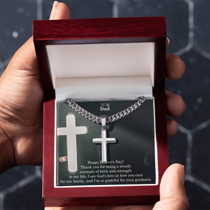 Artisan Cross Necklace with Cuban Link Chain – Christian Gift for Men