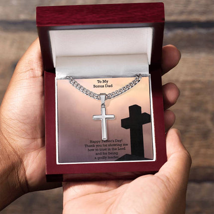 Artisan Cross Necklace with Cuban Link Chain – Christian Gift for Men