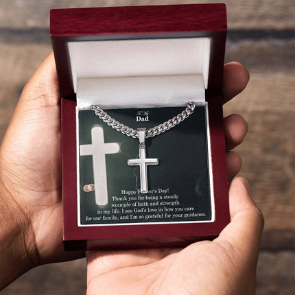 Artisan Cross Necklace with Cuban Link Chain – Christian Gift for Men