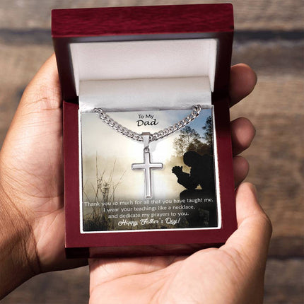Artisan Cross Necklace with Cuban Link Chain – Christian Gift for Men