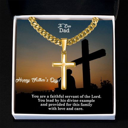 Artisan Cross Necklace with Cuban Link Chain – Christian Gift for Men