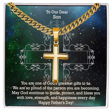 Artisan Cross Necklace with Cuban Link Chain – Christian Gift for Men
