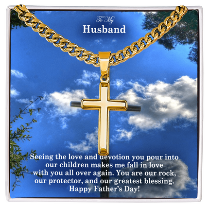 Artisan Cross Necklace with Cuban Link Chain – Christian Gift for Men